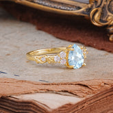 Nature-Inspired Vintage 4-Prong Pear Cut Aquamarine Ring